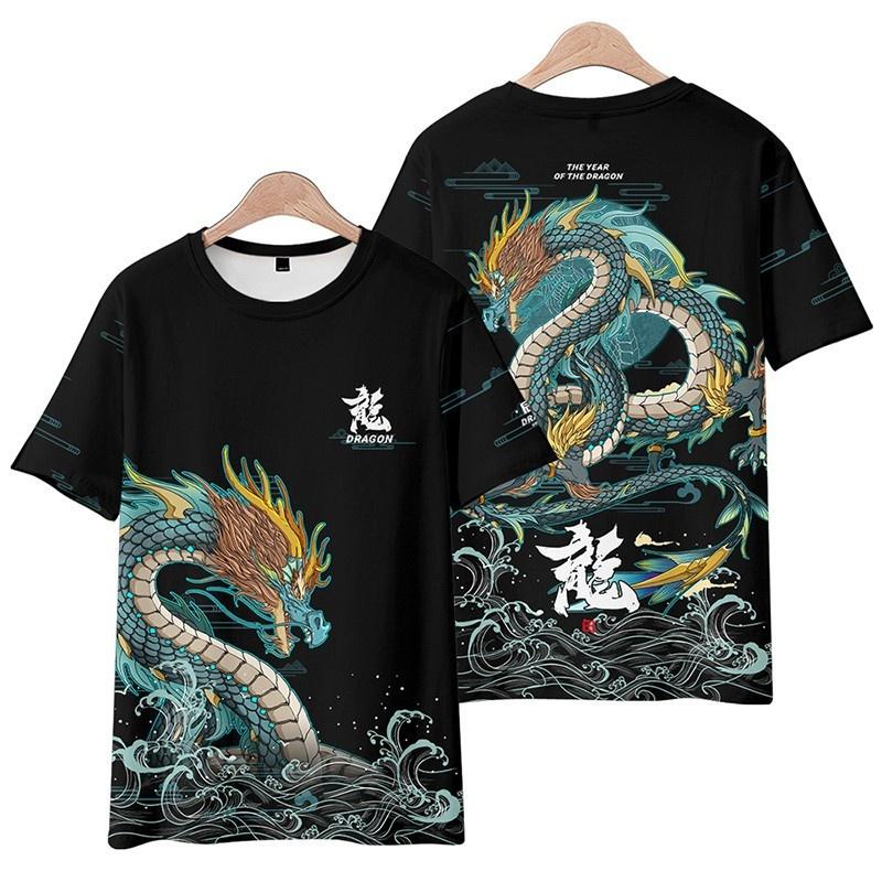 3D Printed Chinese Loong T-shirt Men's Fugulong T-shirt Summer Fashion Casual Round Neck T-shirt Loose Short Sleeve
