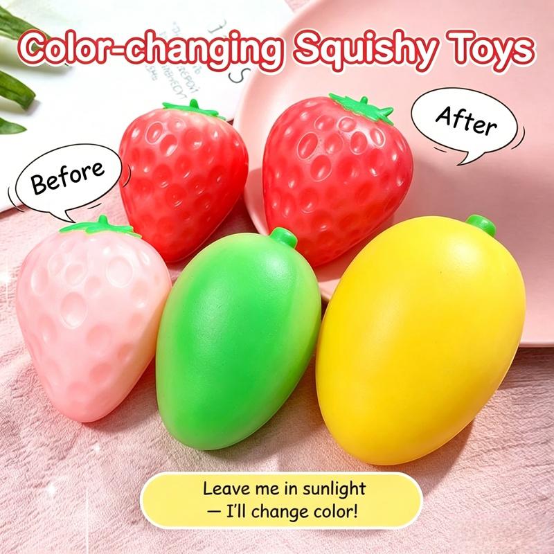 Strawberry Mango Squishy Color Changing Squishy Toys Stress Relief Fidget Toys ASMR Squeeze Fruit Party Gifts