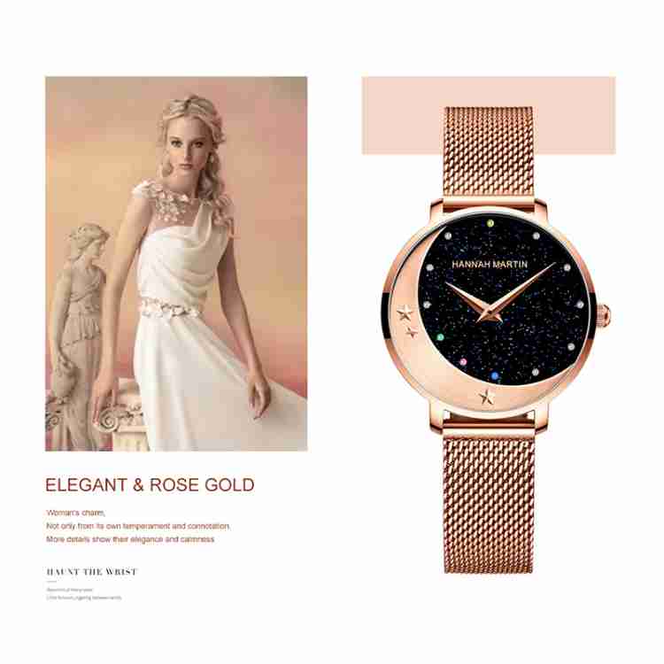 Luxury Women Wrist Watch Quartz Movement Wristwatch Moon Stars Night Flash Watches for Women