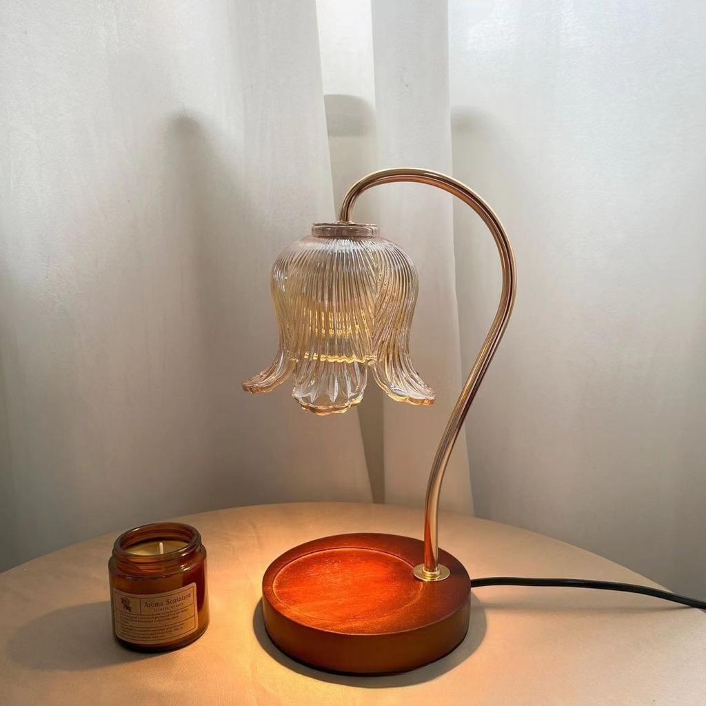 Tulip Flower Warm Candle Lamp French Retro Bedroom Bedside Lamp Fireless Fragrance Atmosphere Table Lamp