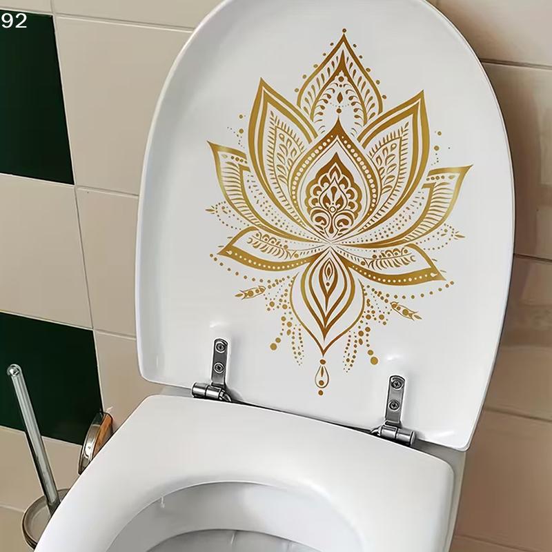 Golden Lotus Toilet Sticker Zen-Style Lotus Decoration Self-Adhesive Removable Aesthetic Bathroom Decal Wall Sticker Home Decor