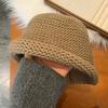 Gray retro knitted crimped bucket hat women's autumn and winter big head circumference basin hat plain face small bucket hat