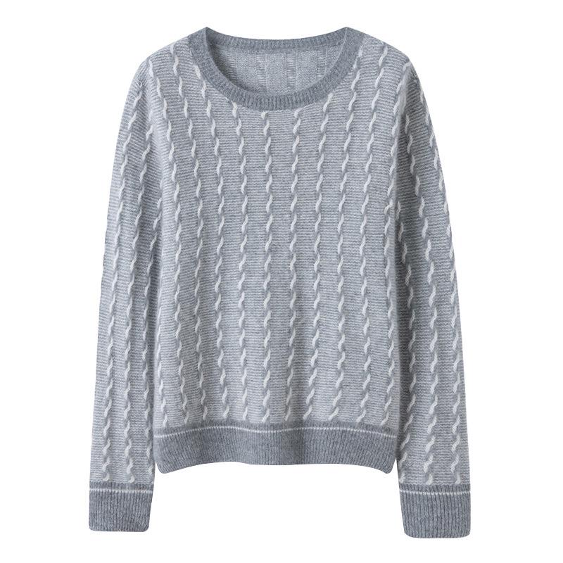 Seven-Gauge Pure Cashmere Round Neck Contrast Color Loose Sweater