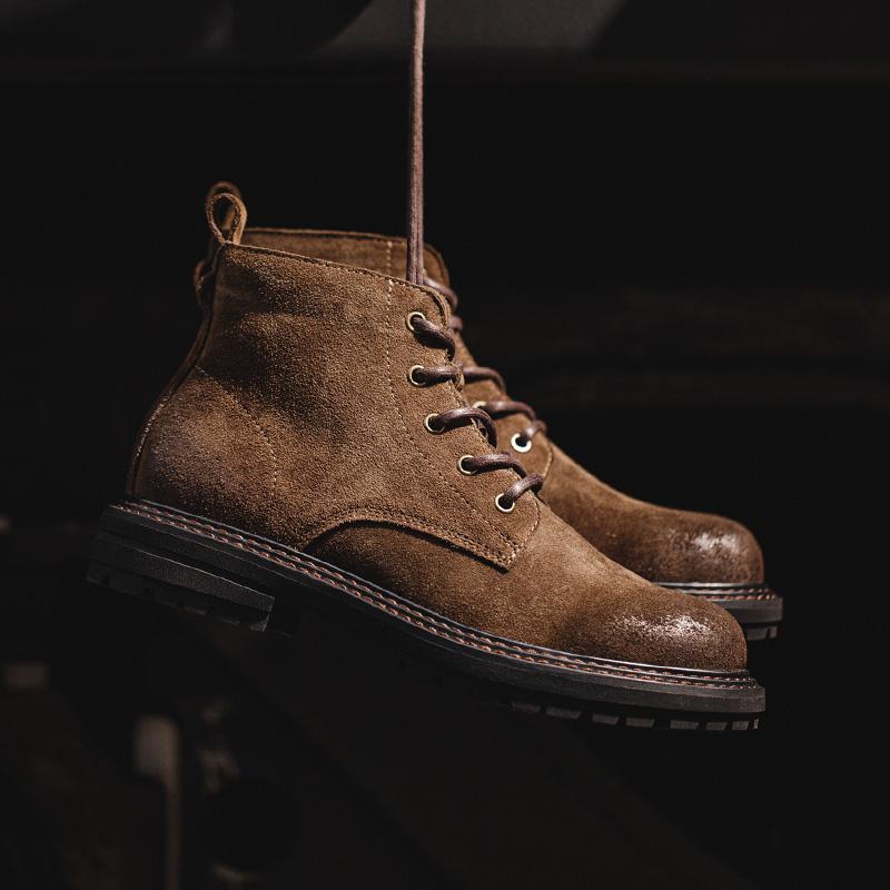 Maden Men'S Vintage Split Suede Boots Brown High-Top Work Boots Lace-Up Desert Ankle Rugged Sole Boots Outdoor Winter Fall Shoes