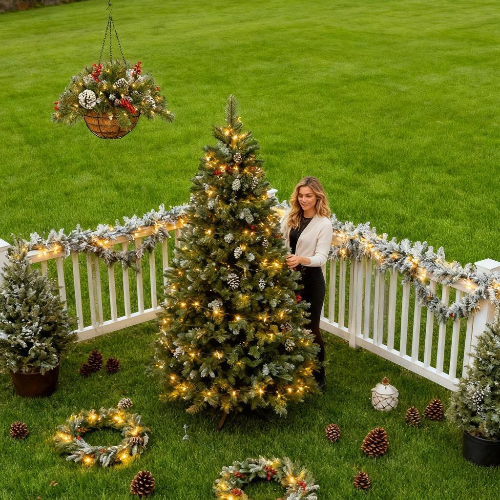 Faux Christmas Greenery Artificial Greenery Christmas Basket With Pine Cones Berries For Home Decor Party Holiday Indoor Outdoor
