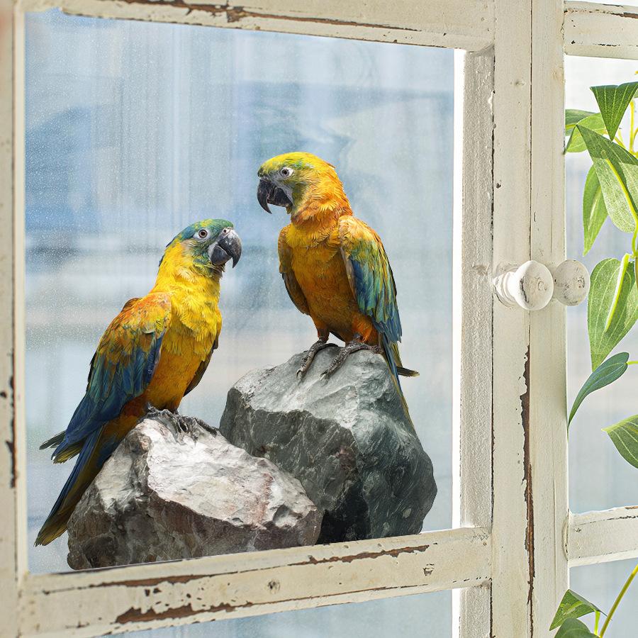 Self-adhesive Static Cling Window Stickers Realistic Macaw Parrot for Living Room Balcony Glass Decor
