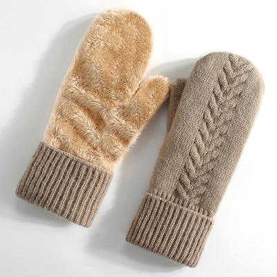 Winter Double-Layer Fleece-Lined Knitted Gloves - Thick, Warm Cycling Mittens