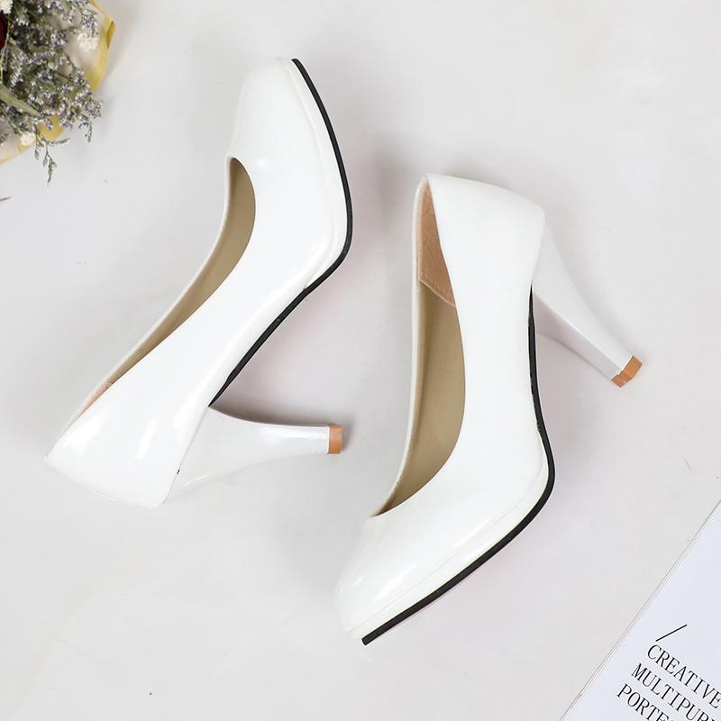 Spring and Autumn New Style Waterproof Platform Slip-on Shoes Fashionable Banquet Work Shoes Pointed Toe Thin Heels Pumps