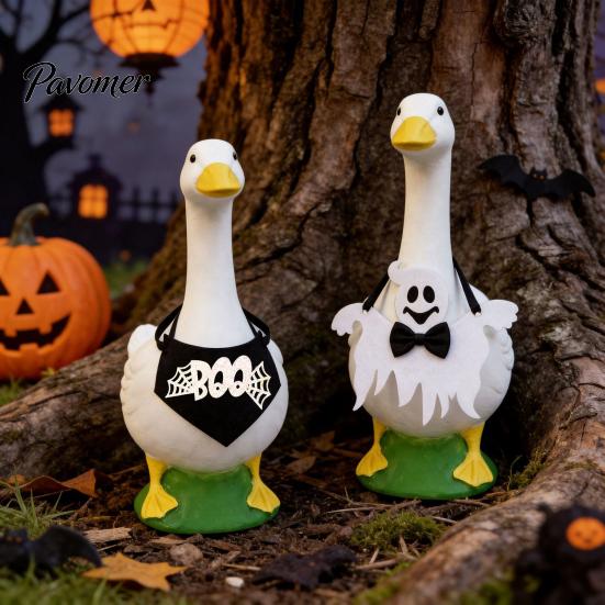 Spooky Lawn Statue Apparel Halloween Porch Goose Bib, Felt Decorative Bandana Ghost Spider Bat Soft Bib Skull Outdoor Yard Accessory for Garden