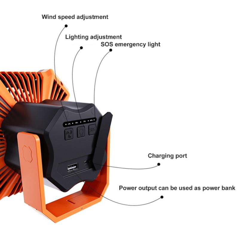 Camping Fan With LED Lantern 10000mah Rechargeable Battery Powered Fan 3 Levels Adjustable Quiet Tent Fan For Picnic Barbecue