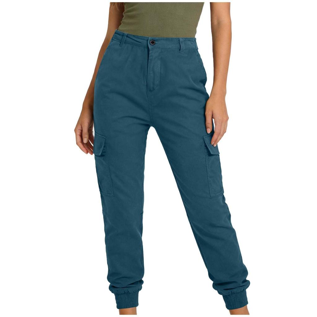 Women Elastic High Waist Pant Casual Fit Wide Leg Long Pants Trousers With Pockets