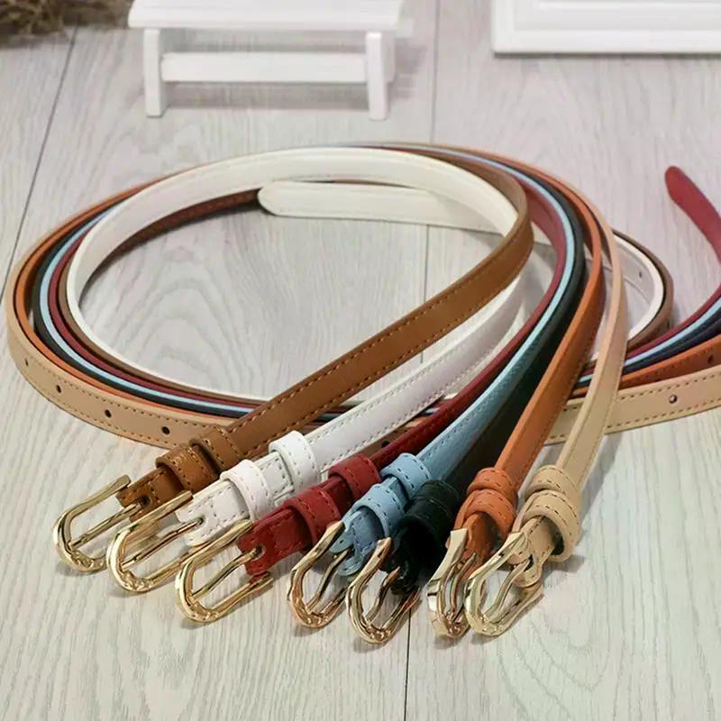 1Pc 105CM 7 Candy Colors Womens PU Leather Belt Skinny Thin Dress Belt Waist Belt Waistband Skirt Jeans Waist Accessories