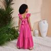 Kids' Summer Korean Puff Sleeve Open Back Dress with Sweet Square Neck
