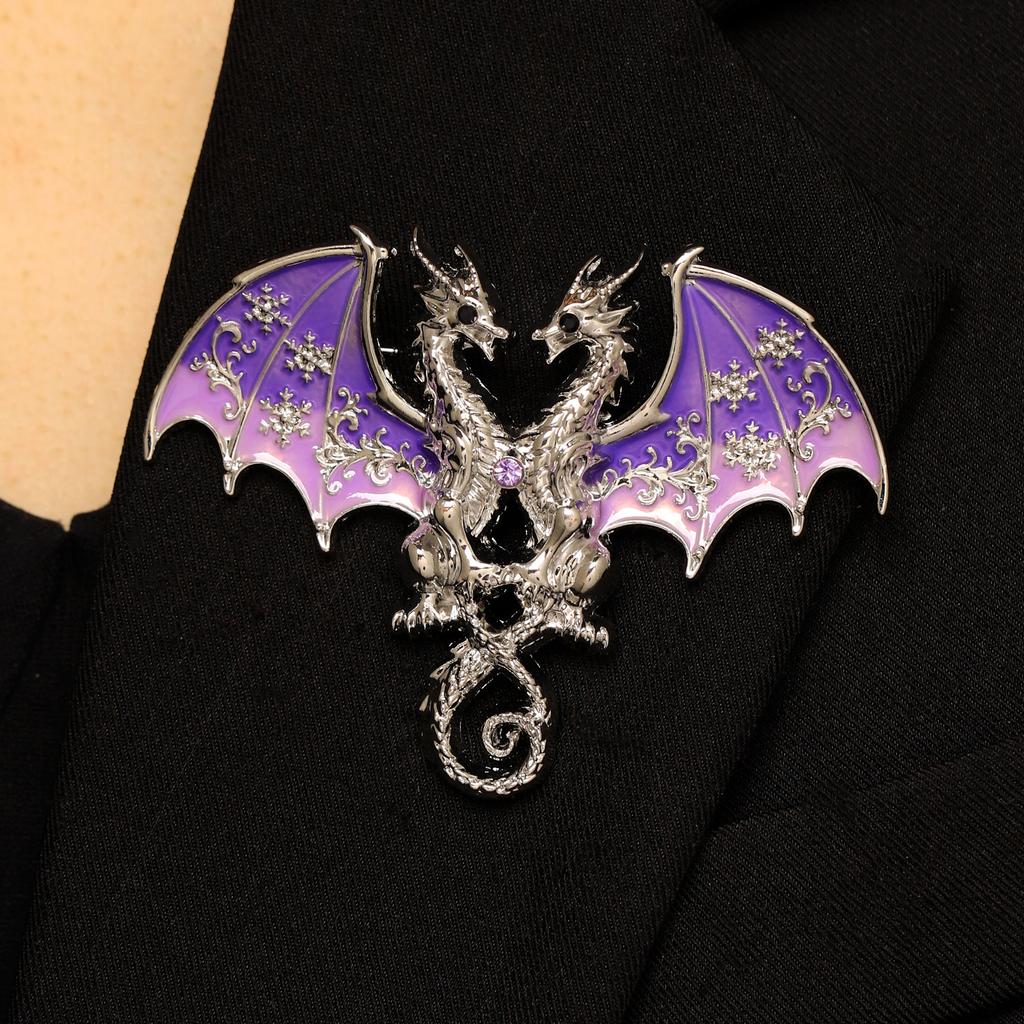 Gothic Fantasy Colorful Enamel Wings Lapel Pin Twin Winged Dragon Brooches for Women Men Game Cosplay Suit Coat Decor Jewelry