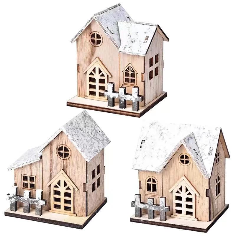 Nordic Style Light-Up Wooden Christmas Tabletop House Ornaments
