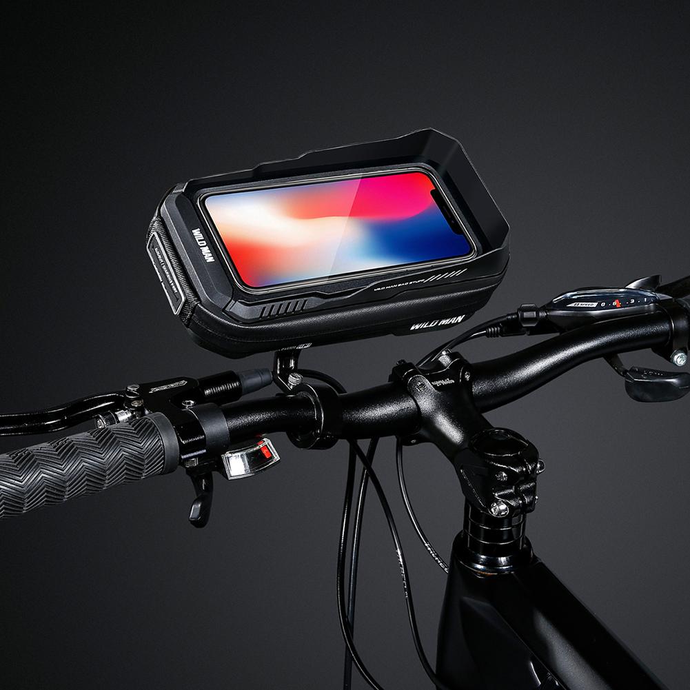 WILD MAN Hard Shell Handlebar Bag 0.6L Mountain Bike Phone Holder Waterproof Quick Release for MTB Bike Motorcycle Cycling Bag