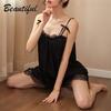 Camisón de encaje de tirantes de verano para mujer - Lencería y pijamas sexys con atadura