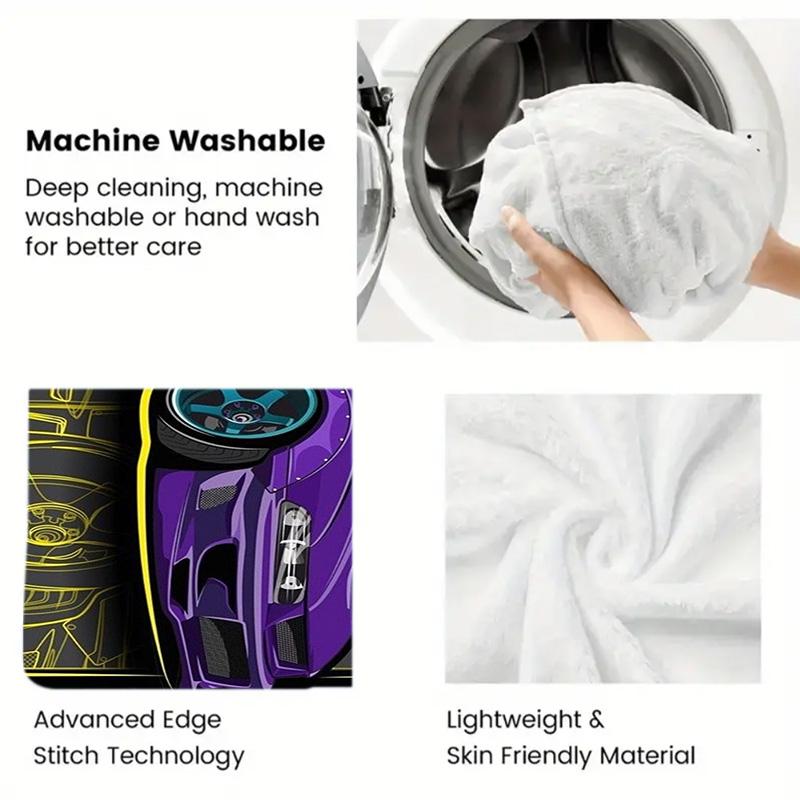 Purple Race Car 2D Flat Pattern Flannel Blanket High quality All Seasons Warmth and Comfort Perfect for Christmas Gifts.MMT0918362