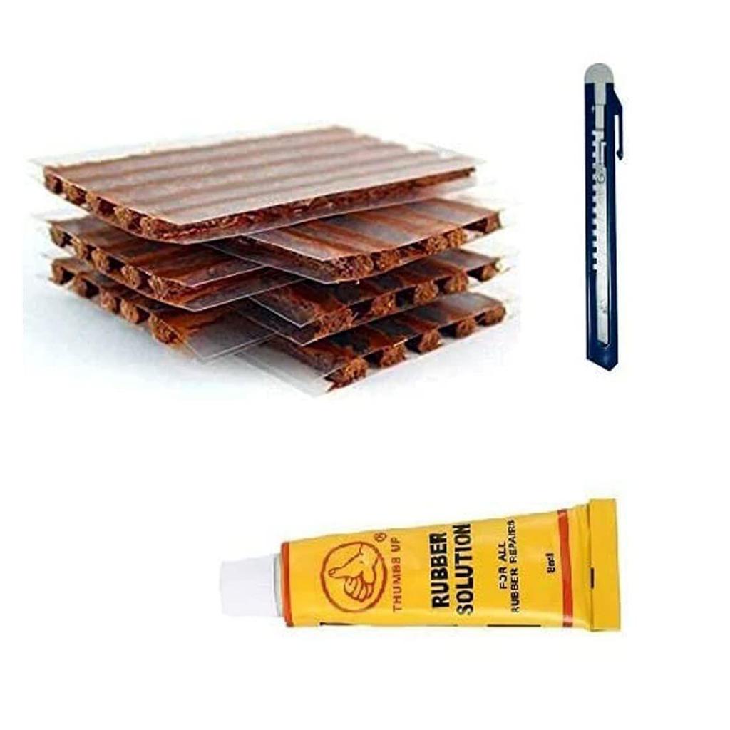 New Tubeless Tyre Puncture Kit Repair Strip 1 Cutter, 1 Slotion and 30 pieces Strip box (30 Pieces+1Cutter+1Slotion)