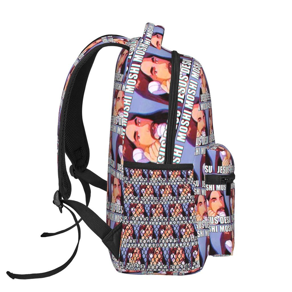 Moshi Moshi Jesus Desu Funny Backpack Student Boys Girls BookBag Kids School Bag Laptop Shoulder Bags for Men Women