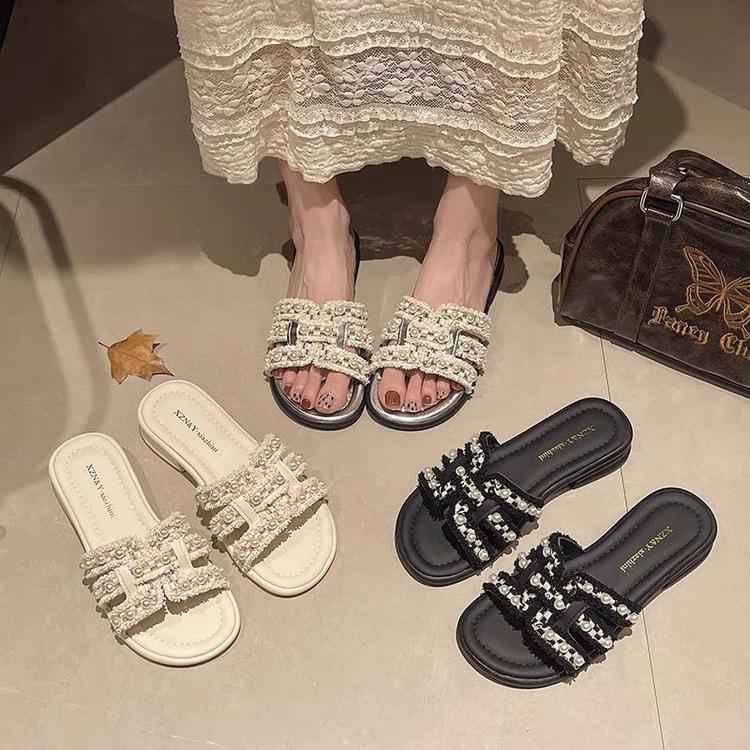 Sommer Mode Outdoor Strand Pantoffeln Flach Leicht Einteilige Sandalen Quadratische Zehen Bequem Lässig Damen Pantoffeln