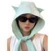 Little Devil Lace-up Quick-Drying Sun Protection Sun Hat Thin Ear Protection Turban Hat Student Cute Cat Ears Bucket Hat