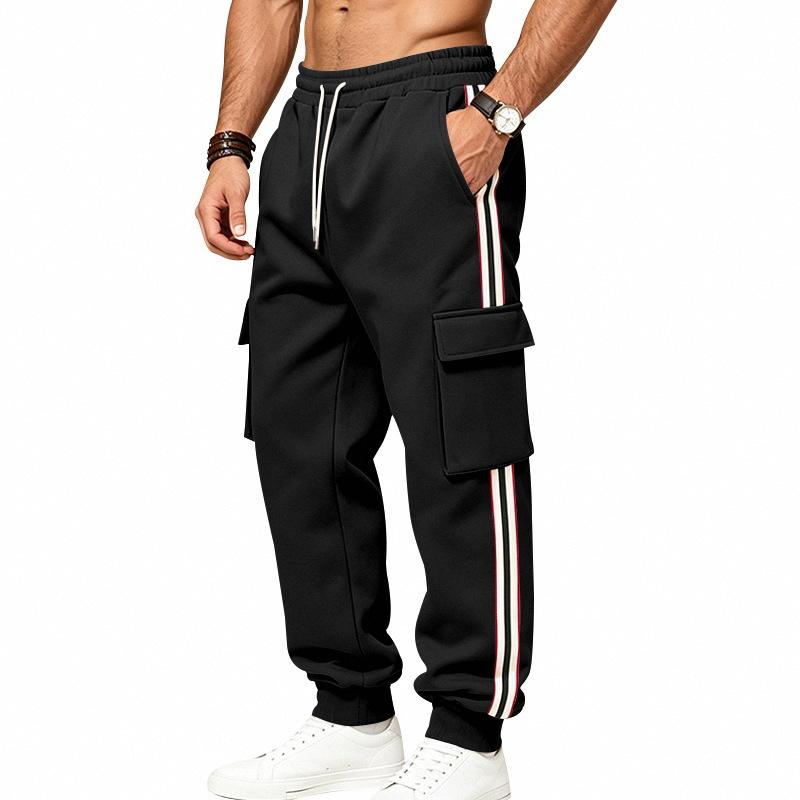 Herren Winter Schwere Fleece-gefütterte, Warme Sport-Arbeitskleidungs-Stil Farbblock-Webbing Locker Geschnittene Lässige Jogginghose