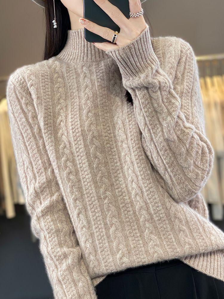 Cable Twist Turtle Neck Knitted Sweater, Elegant Long Sleeve Pullover Sweater for Fall & Winter, Women's Clothing