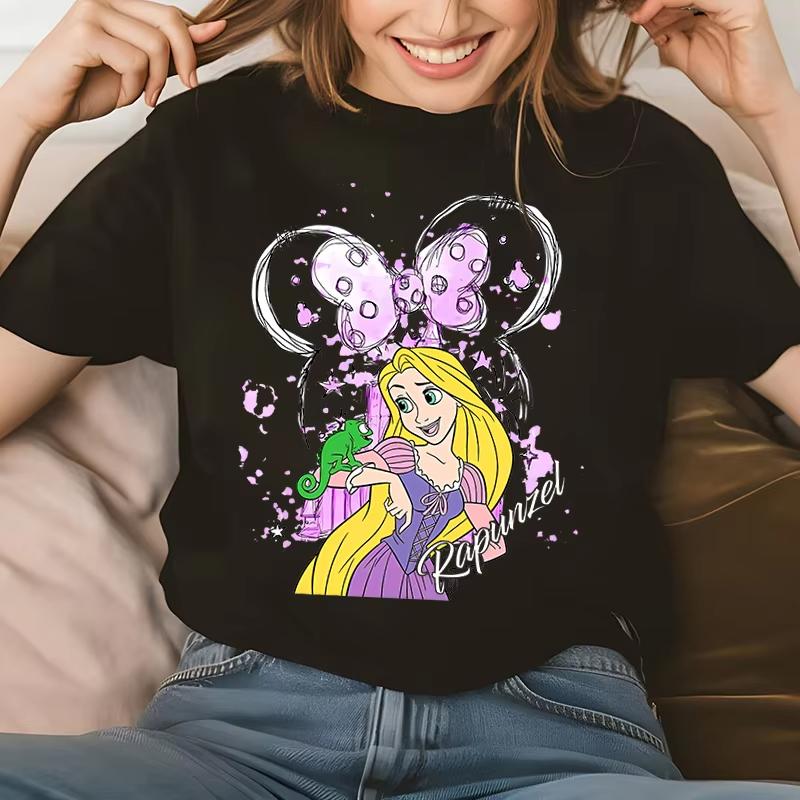 Rapunzel Tangled Castle Minnie Summer TShirt Girls Family Mother Daughter Casual Loose Oversized Women Short Sleeve Y2k