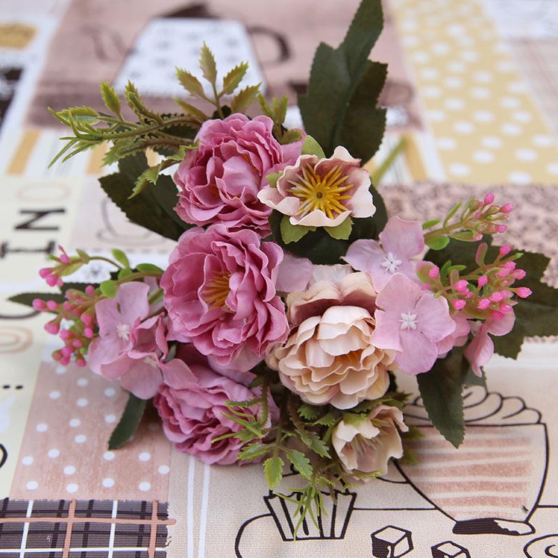 Artificial Peony Rose Flower Vintage Silk Fake Flower Bouquet Wedding Decor Home