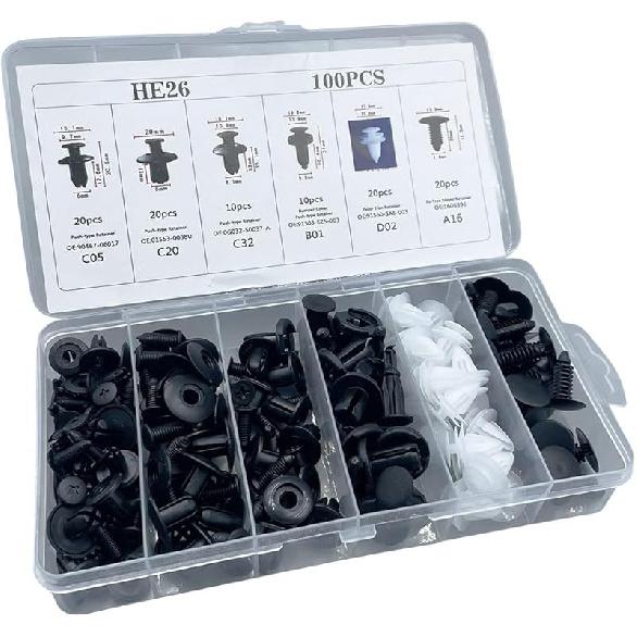 100PCS Plastic Car Body Trim Clips, Universal Car Bumper Clips, Rivets Fasteners Push Retainer Kit, Auto Push Pin Rivets Set With Storage Box