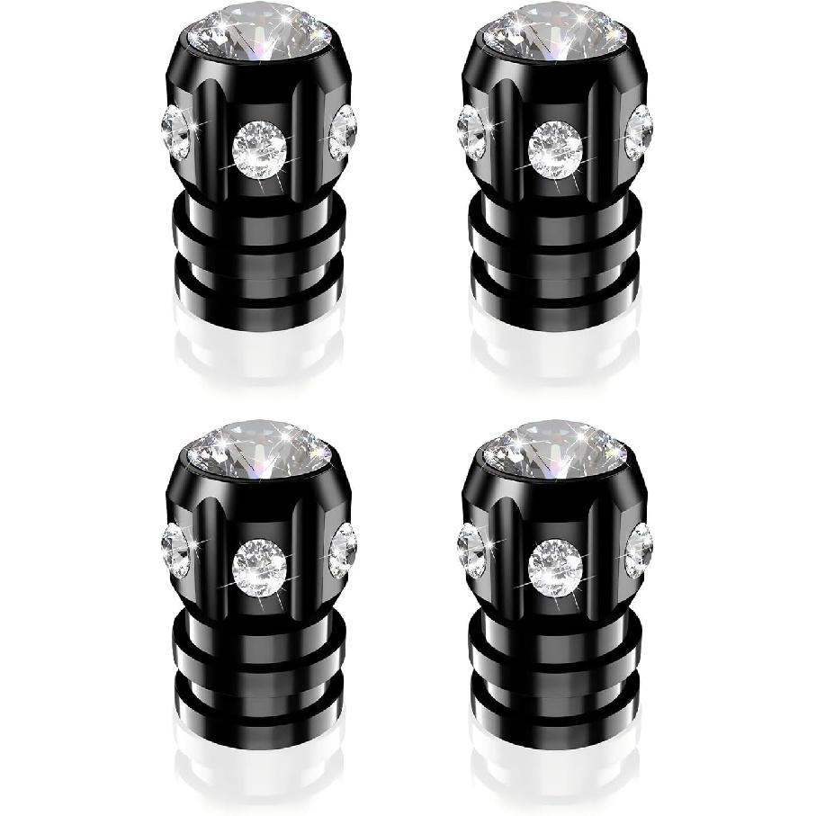 4 PCS Tire Valve Caps, Rhinestone Tire Valve Stem Caps, Dustproof Bling Car Accessories, Universal Aluminum Car Tire Caps for Cars, Trucks, SUV and чёрный