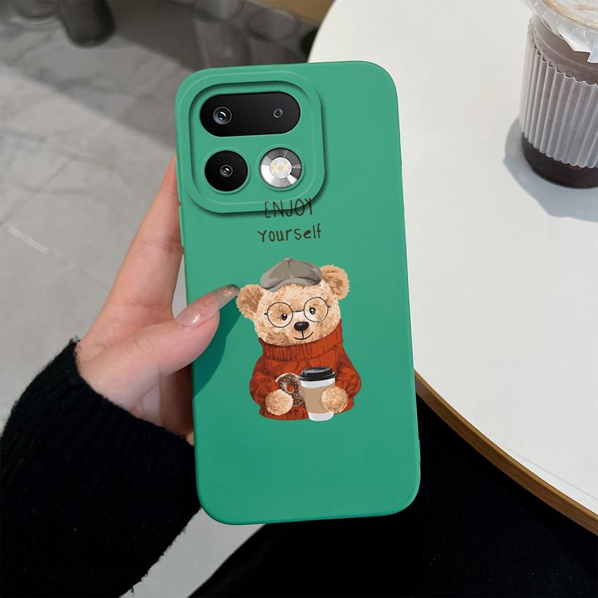For OPPO Realme 16 15 14 Pro Plus C85 Pro OPPO Reno 15 Pro AX7 A77 A91 A95 A96 Phone Case Lovely Bear Soft Liquid Silicone Lightweight Anti Drop Shell