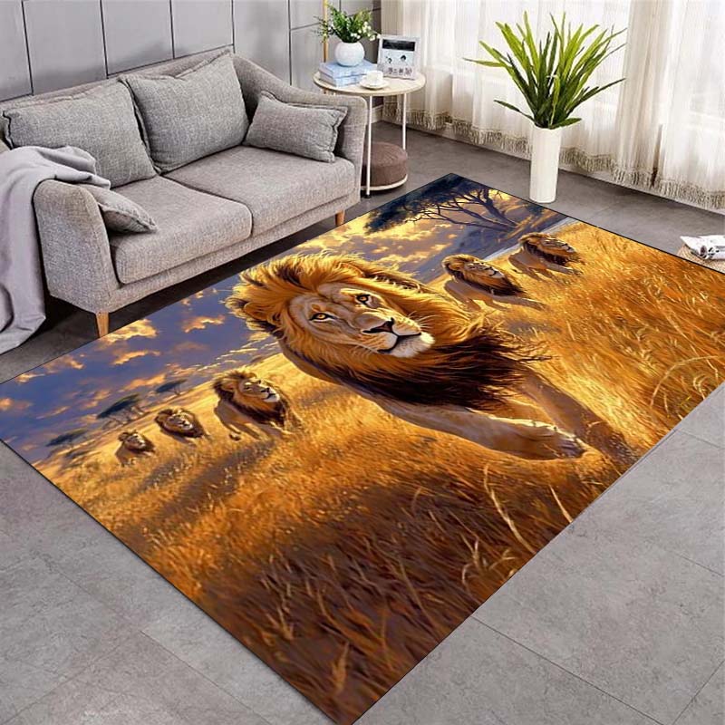Lion Family Area Rug, African Savannah Wild Animal Non-Slip Floor Mat for Living Room Bedroom Entrance Game Room