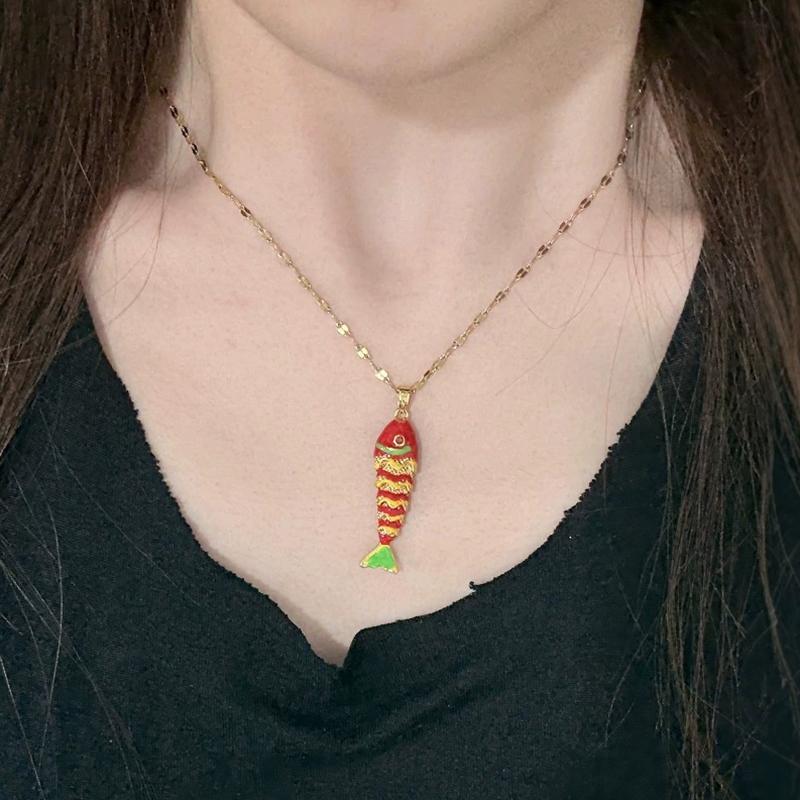 Ozean-Serie Bunter Fisch Anhänger Textur Halskette für Damen Luxus Verstellbare Halskette Niedliches Meeresparty Spicy Girl Accessoire