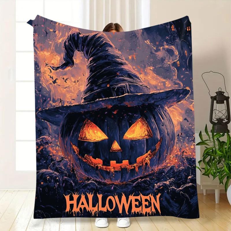 Soft Fleece Blanket With Halloween Digital Print Bed Sofa Nap Use Customizable Cartoon Geometric