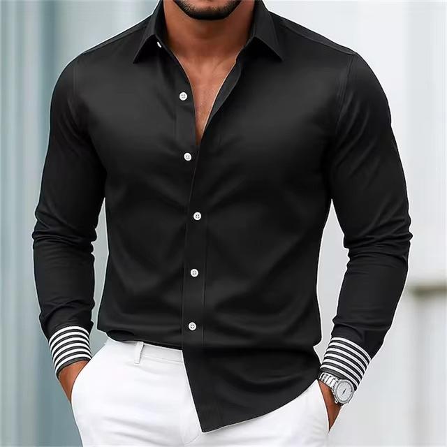 Business Men's Long Sleeve Shirt Simple Casual Solid Color 1D Printed Long Sleeve Casual Shirt Men's
