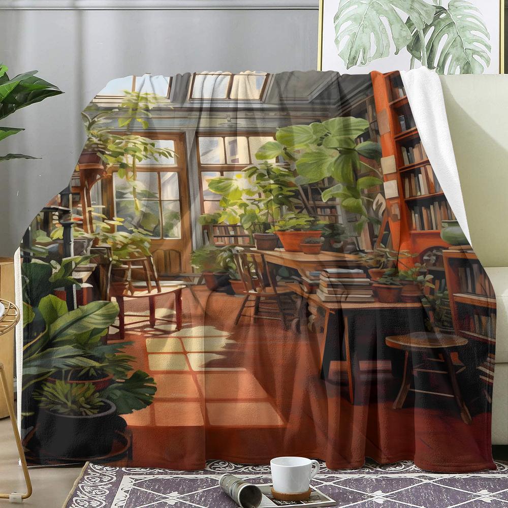 Vintage Book Store Throw Soft Flannel Throw Summer Ac Blanket Lightweight Cool Nap Blanket For Sofa Bed Couch Travel
