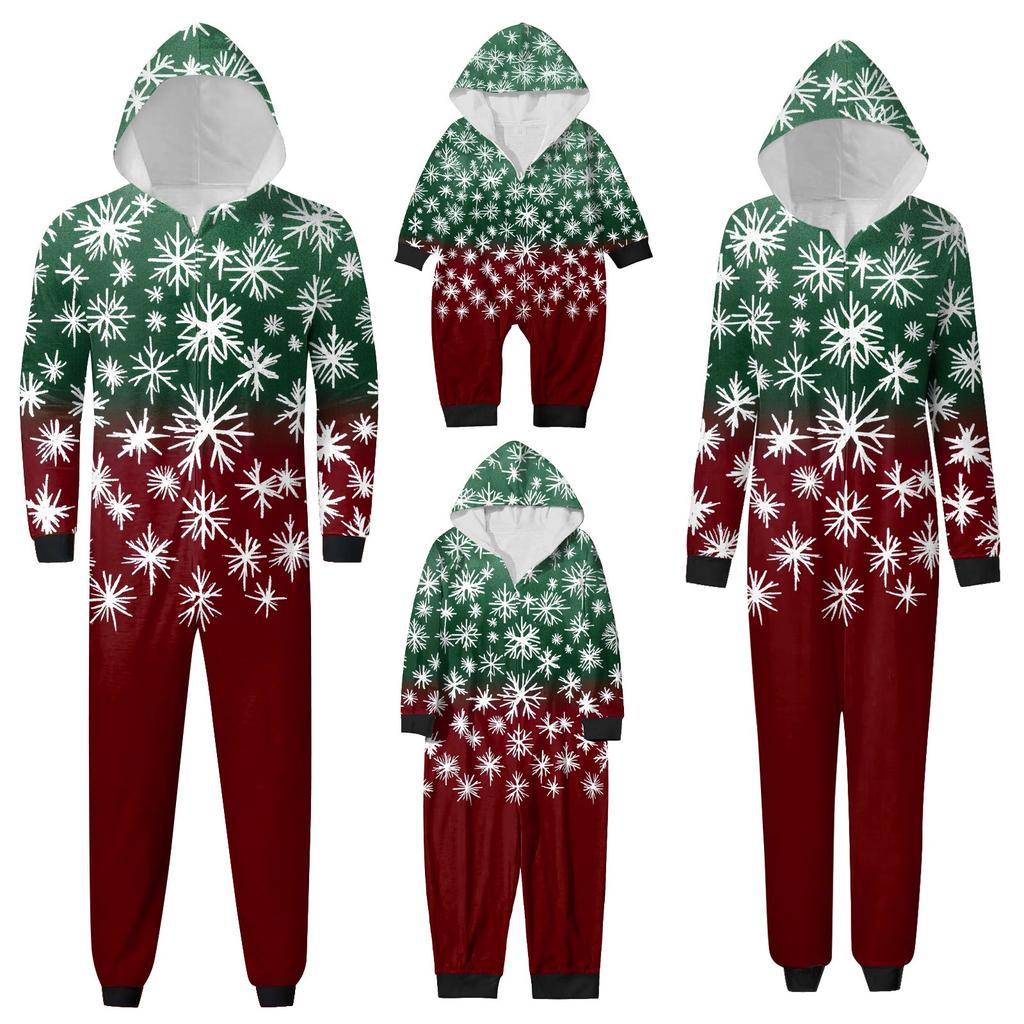 Fashion Print Parent-Child Outfit Hooded Zipper One-Piece Fashionable Home Suit Set