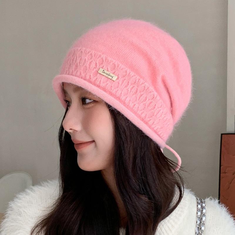 

Шапка Женская осенне-зимняя холодная шапка Теплая вязаная шапка Универсальная шапка для родов Мягкая шапка-пуловер Шапка с отворотом Квадратный круг показывает маленькое лицо Elastic (55-62cm) розовый