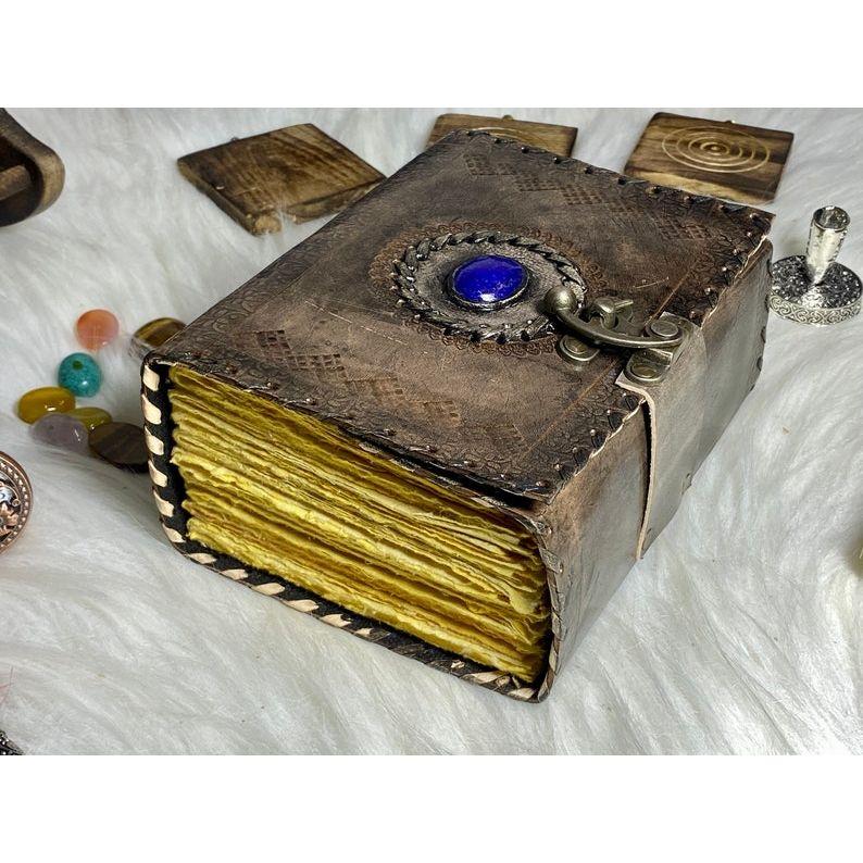 Vintage Leather Journal Blank Spell Book of Shadows Celtic Stone Grimoire Journal Handmade Journal Gifts for Men and Women