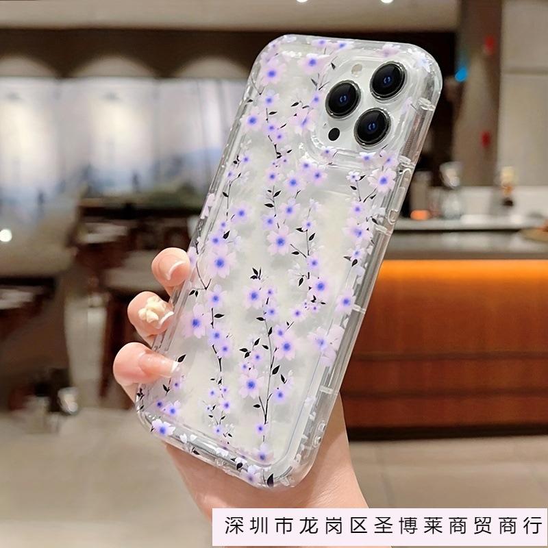 Transparent purple flower branch apple 15 mobile phone case iphone14promax soft rubber 13/12/11 all-inclusive anti-drop x/xr