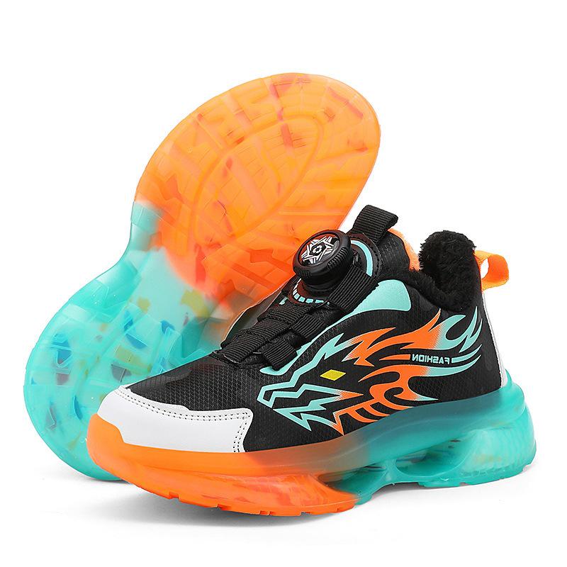 2025 Winter Boys' Waterproof Leather Sports Shoes with Rotating Buckle - Warm, Anti-Slip, Trendy for Middle and Big Kids