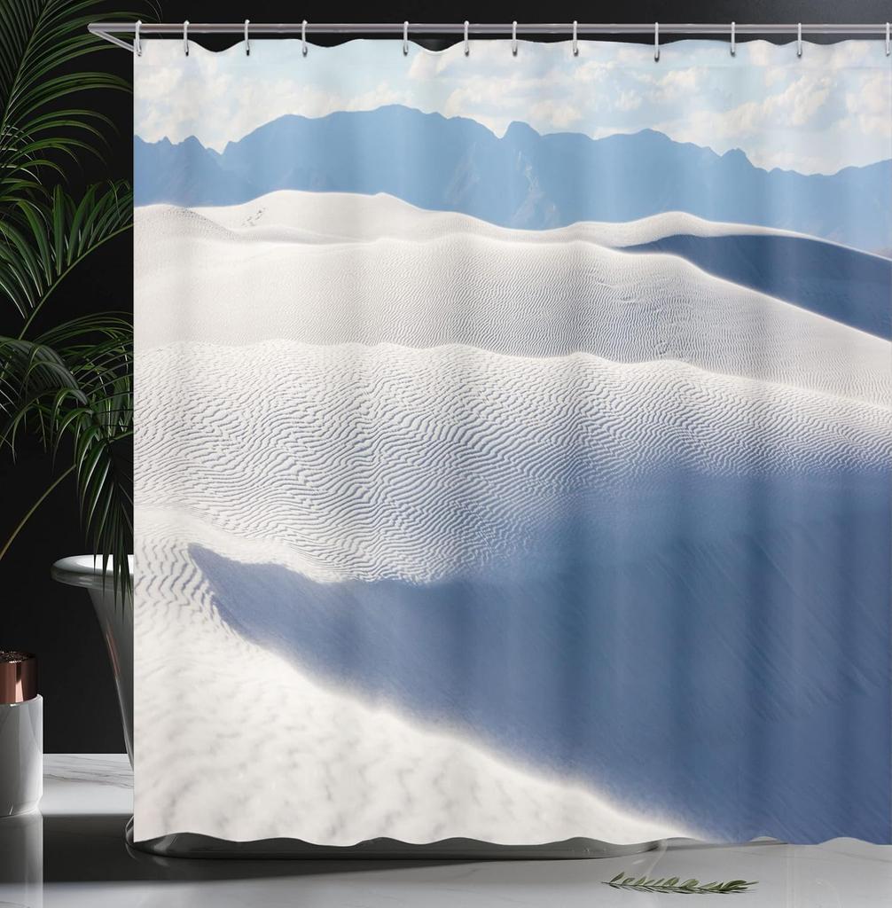 Desert Sand Dunes Shower Curtain Mountain Landscape Nature Art Blue Sky Bath Decor Waterproof Fabric Minimalist Design Home