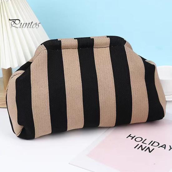 Summer Beach Clutch Women Handbag Colorblock Knitted Large Capacity Mouth Cosmetic Cellphone Color-blocked Keys Stoarge Pouch Lady Purse Compact