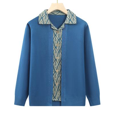 Cardigan Autunnale Finto Due Pezzi Maglione Lavorato a Maglia Giacca da Donna di Mezza Età e Anziana