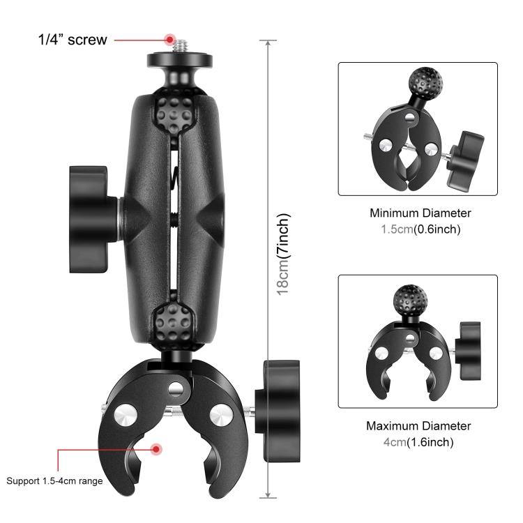 PULUZ Motorcycle Crab Clamp Handlebar Fixed Mount Holder for GoPro and Other Action Cameras(Black)