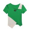 2023 European Style Slim Fit Off-Shoulder Hollow-Out Irregular Hem Color Block T-Shirt