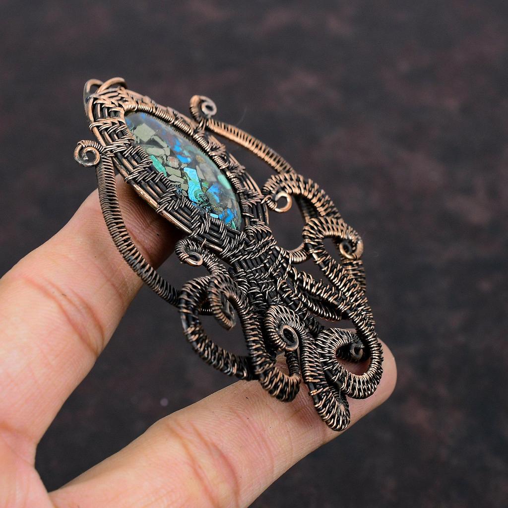 Copper Azurite Malachite Pendant Copper Wire Wrapped Gemstone Pendant Copper Designer Jewelry Octopus Pendant Handmade Jewelry Gift For Mom