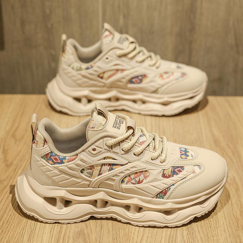 

Men s shoes 2025 new summer breathable trend sports casual running shoes youth shock absorption heightening dad tide shoes 39 абрикосовый